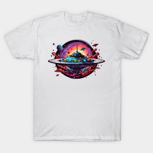 Alien Spaceship Between Asteroids T-Shirt